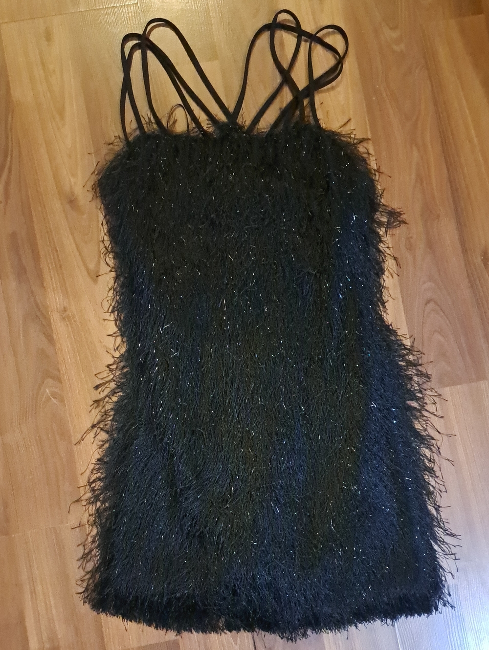 Bailey 44 Black Dress with Feathered Trim